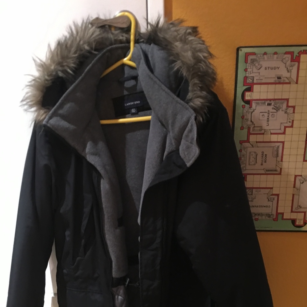 Land's End Heavy Black Winter Coat -  Large